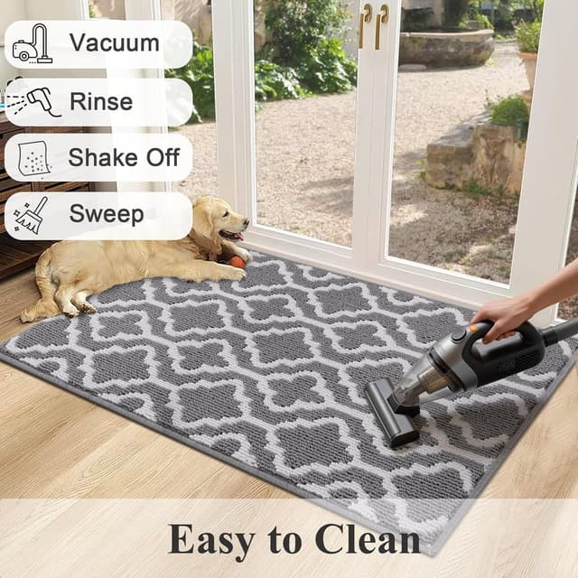 Detalle de SHACOS Grey Indoor Washable Door Mat (50 x 80 cm) – Dirt Trapper Non-Slip Entry Mat