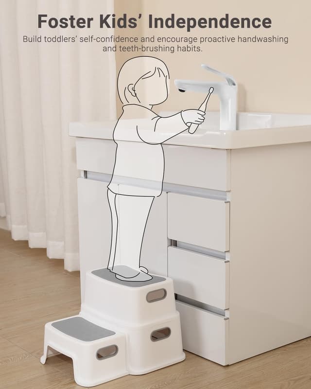 Detalle de 2-stufiger Tritthocker für Kinder (Anti-Rutsch & Anti-Kipp) aus PP, weiß