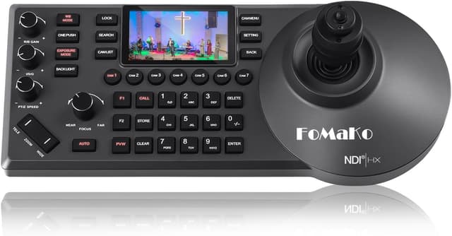 Detalle de FoMaKo KC608 Pro NDI PTZ Camera Controller (Black) with PoE, 4D Joystick and LCD Preview