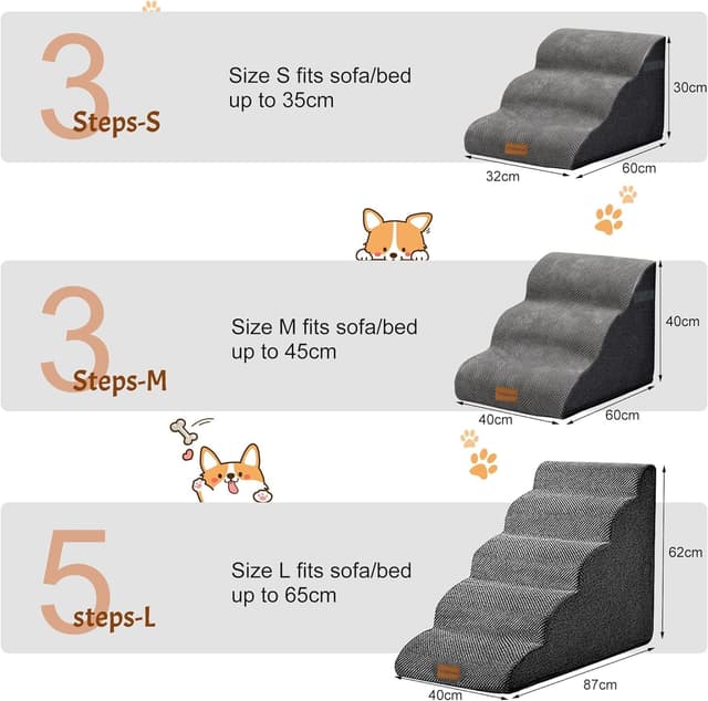 Detalle de Trhillsbrad Escalier Large pour Chien en mousse haute densité – 3 marches (32×60×30 cm)