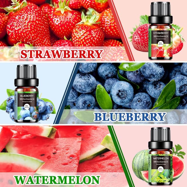 Detalle de AESHORY 6 x 10ml Fruity Essential Oils Set (Strawberry, Blueberry, Cherry, Coconut, Watermelon, Mango)