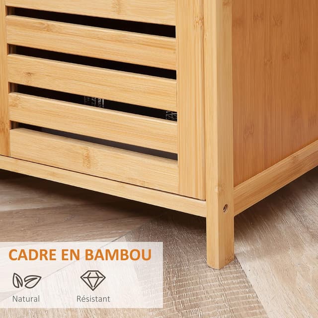 Detalle de HOMCOM Buffet en bambou avec 3 portes et étagères, 100 x 35 x 82 cm