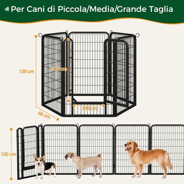 Detalle de Yaheetech Recinto per cani e piccoli animali con 6 pannelli pieghevoli 68 x 100 cm, in ferro nero