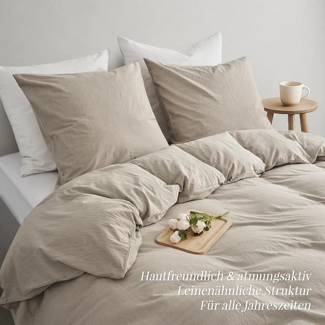 Detalle 2 de Duvetnova Bettwäsche 155x220 Baumwolle, beige