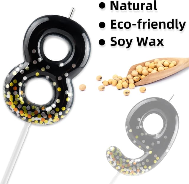 Detalle de Hongplus Black Gold Confetti Number 10 Birthday Candle (Cake Topper)