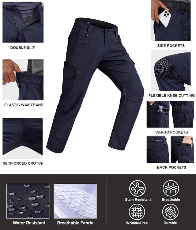 Detalle de Zoofly Men’s Ripstop Water-Resistant Cargo Pants (Tactical Hiking Work Pants, No Belt)