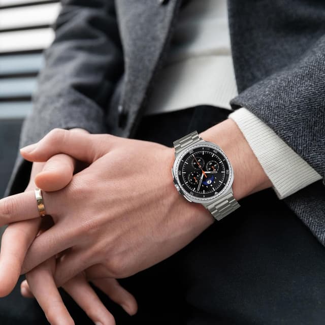 Detalle de Anlinser No Gap Bands 22mm Stainless Steel Metal Strap for Samsung Galaxy Watch 8 (44mm/40mm) & Watch 8 Classic (46mm) — Gray Titanium