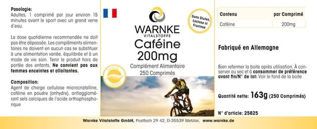 Detalle 2 de Warnke Vitalstoffe Caffeina pura 200 mg in compresse 250 vegane đź’Š