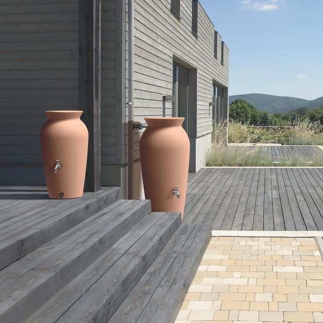 Detalle de YourCasa Regentonne 230 l „DropCatcher“ mit Filterkorb & Wasserhahn, frostsicherer Kunststoff (Terracotta)