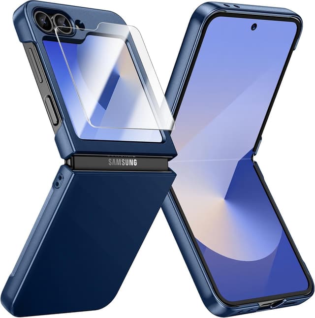 Detalle de Doeshine Coque slim pour Samsung Galaxy Z Flip 6 5G / Z Flip 7 FE – charge sans fil, verre trempé 9H et protection anti-chocs (bleu)