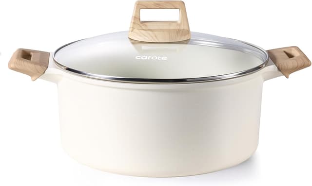 Detalle de CAROTE 6 Qt Nonstick Stock Pot with Lid (White Granite), PFOA-Free 6 Quart Sauce & Soup Casserole