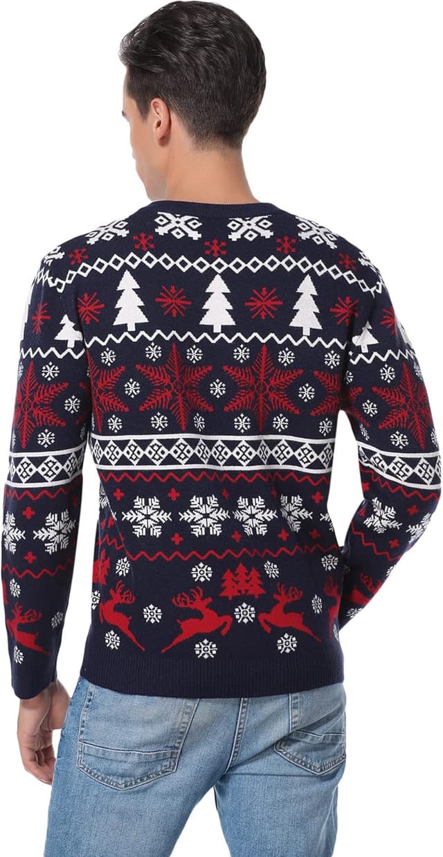 Detalle 2 de Litherday Pull de Noël en maille tricot à col rond imprimé motifs famille (unisexe) S à XXL