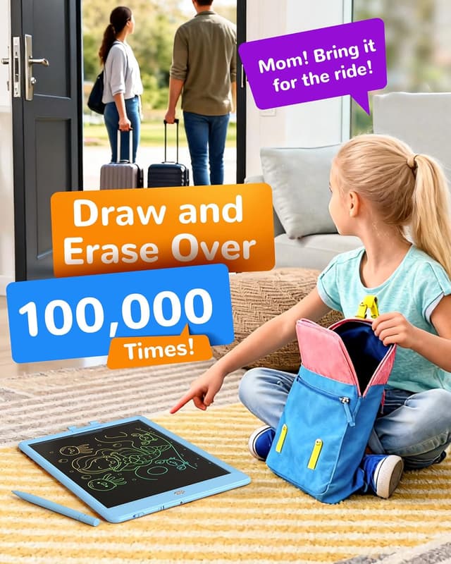 Detalle 1 de KOKODI 10‑Zoll LCD-Schreibtafel für Kinder (ab 3 Jahren) – blaue Maltafel mit Zeichen-/Notizfunktionen