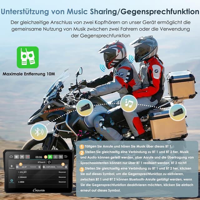 Detalle 2 de Carpuride W702T Pro Motorrad CarPlay/Android Auto Bildschirm mit TPMS
