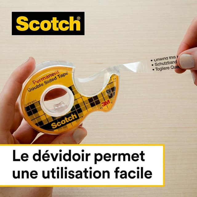 Detalle de Scotch ruban adhésif double-face transparent 12 mm x 22,8 m (1 rouleau)