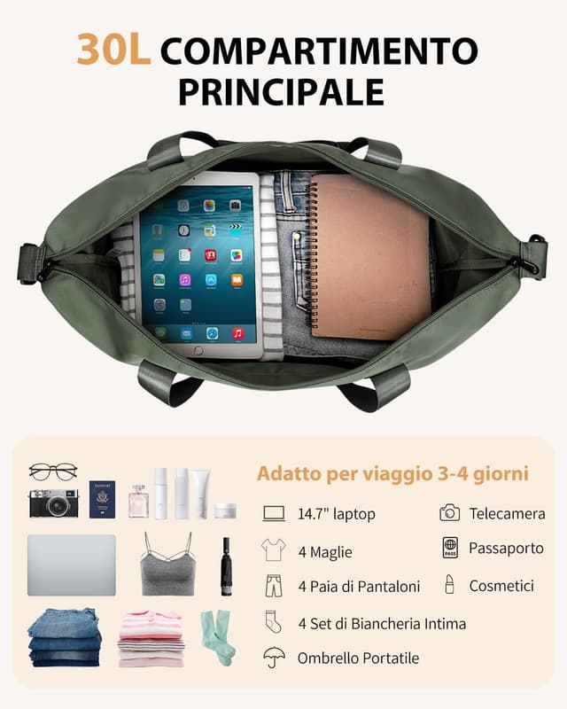 Detalle de ECOHUB Bagaglio a Mano Easyjet 45x36x20 30L: borsa pieghevole da cabina con tasca impermeabile (verde)