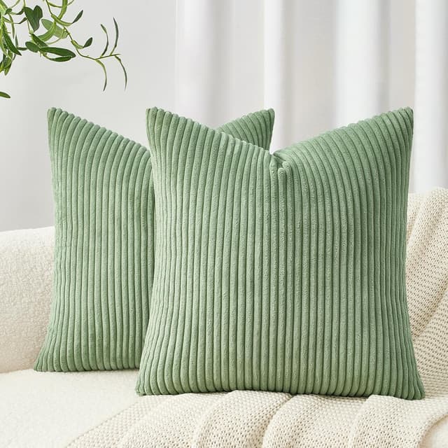 Detalle de Topfinel Kissenbezug 45x45 aus Kordsamt im 2er-Set (grün gestreift)