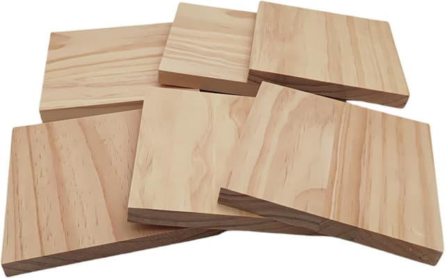 Detalle de Unlackierte quadratische Holzblöcke zum Basteln (15 x 15 x 1,5 cm) aus Kiefernholz, 6 Stück – blanke Holzquadrate für DIY