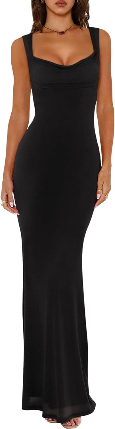 Detalle de REORIA Women’s Summer Cowl Neck Mesh Sleeveless Tank Dress (Double Lined)