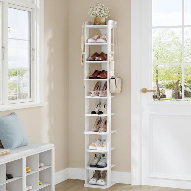 Detalle de Hzuaneri Étagère à chaussures blanche à 10 niveaux (SR21003X) avec crochets