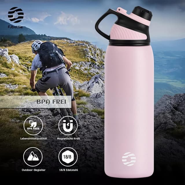 Detalle 2 de Fjbottle Edelstahl Sport-Trinkflasche mit magnetischem Deckel, auslaufsicher, BPA-frei (1.000 ml, 800 ml, 600 ml, 400 ml)