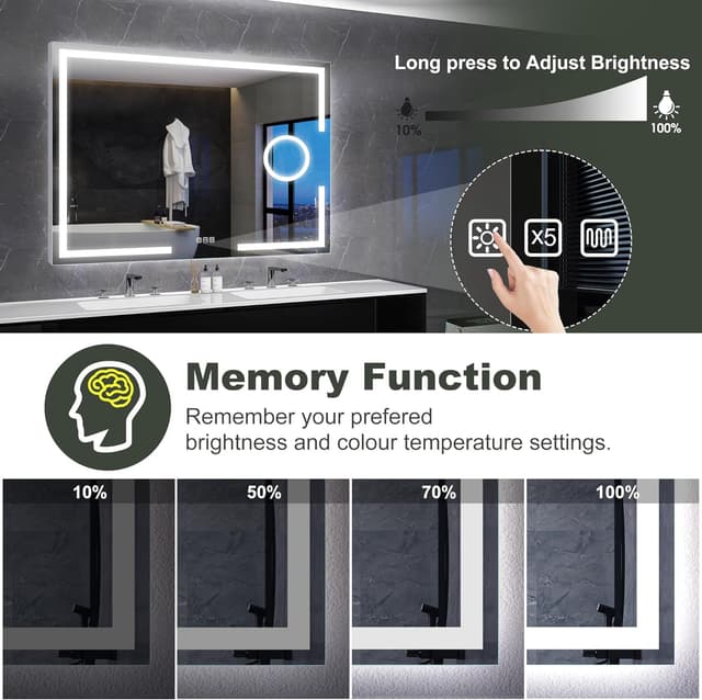 Detalle de S'bagno Schminkspiegel 120x70 cm mit Beleuchtung, Touch-Sensor, Dimmfunktion & IP44