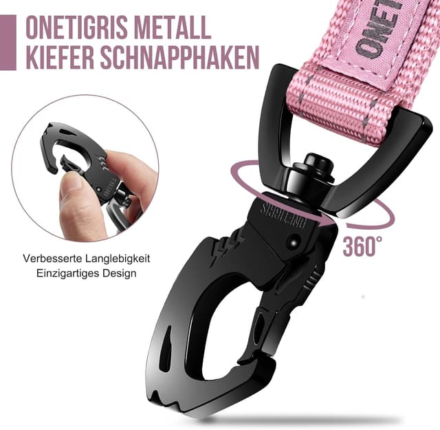 Detalle de OneTigris Bolt Kurzführer Hund 30 cm – Hundeleine kurz mit Tiger-Zahn Metallclip & weicher Polsterung, reflektierendes Nylon (Rosa)