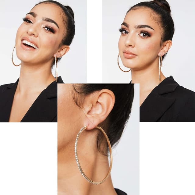 Detalle 2 de MOROTOLE 14K Gold Strass Creolen – große Rhinestone Hoop Ohrringe (20–70 mm), hypoallergen