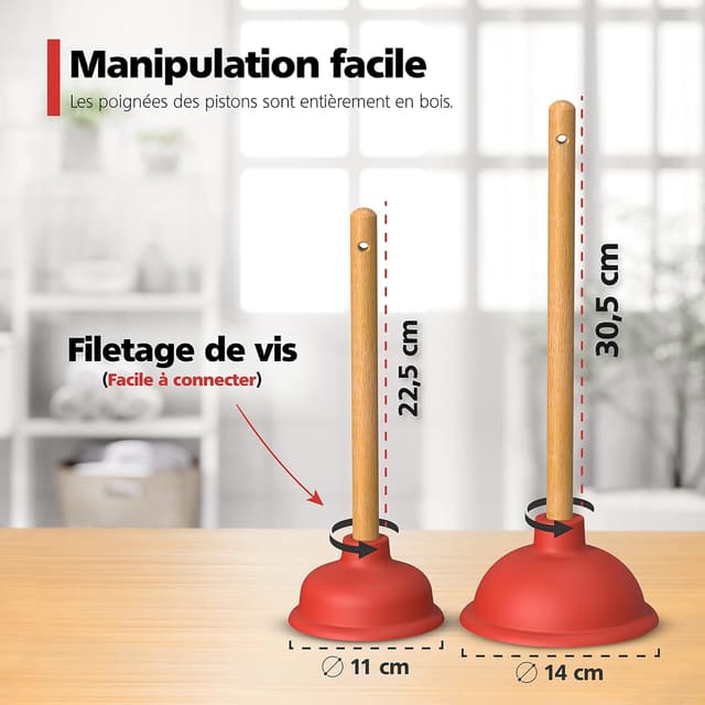 Detalle de Nirox lot de 2 déboucheurs à ventouse (pistons 110 et 140 mm) – sans produits chimiques