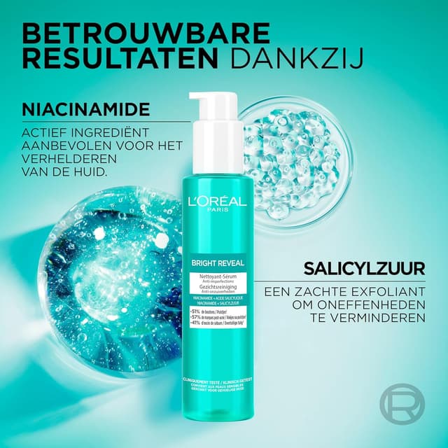 Detalle 2 de L’Oréal Paris Bright Reveal Detergente Siero Anti-Imperfezioni con Niacinamide e Acido Salicilico – 150 ml