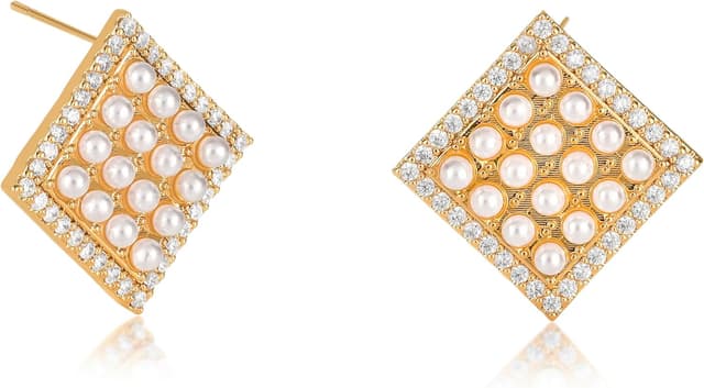 Detalle 2 de ZAVANA Grandes boucles d’oreilles zircon en forme de fleur (clous) dorées ou argentées, sans nickel ni plomb