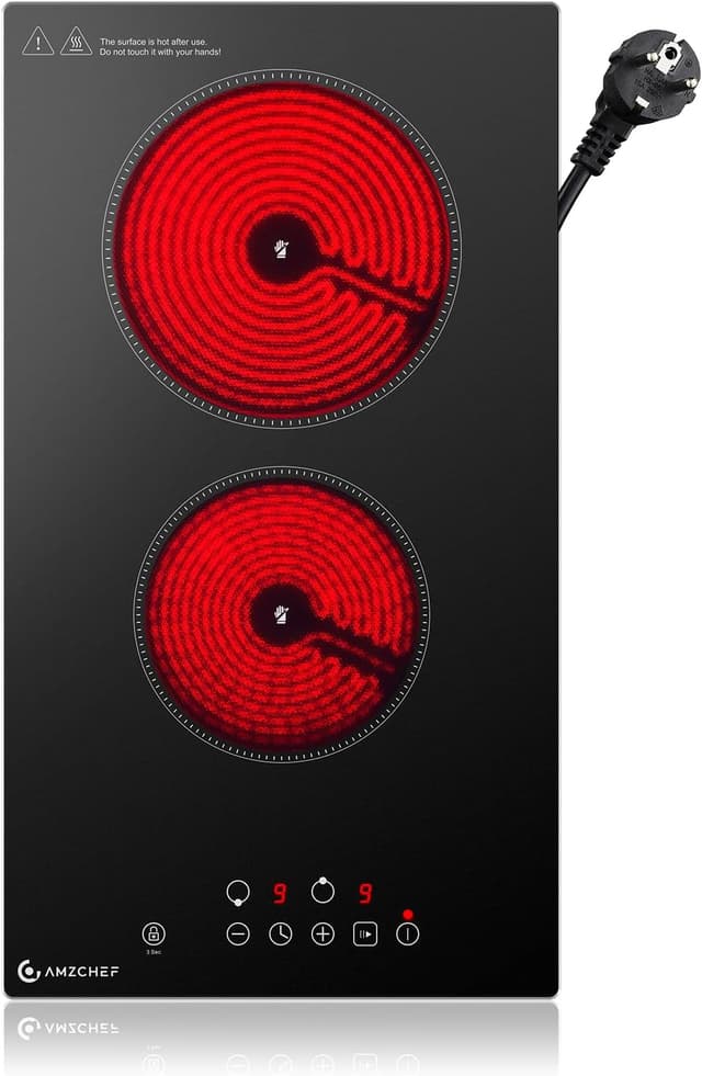 Detalle de AMZCHEF Glaskeramikkochfeld mit 2 Platten (3200 W) – Touch-Steuerung, 9 Leistungsstufen, 2-in-1 Einbau & freistehend