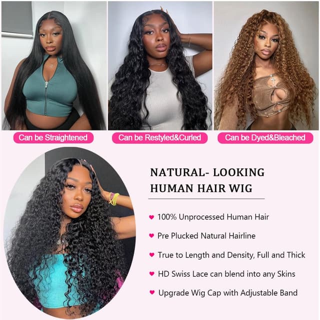 Detalle 1 de NUEAHWO Water Wave Lace Front Wig 13x6