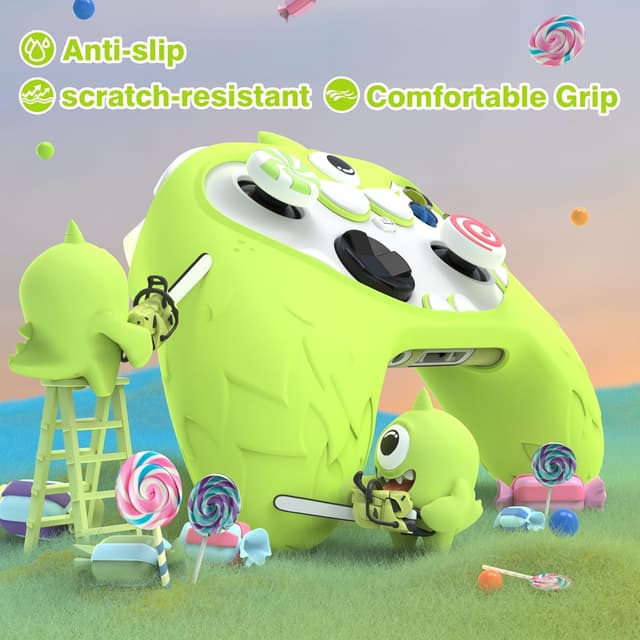 Detalle de playvital Cute Silicone Skin for Xbox Series X/S controller with thumb grip caps and stickers (MonoEye Monster Green)