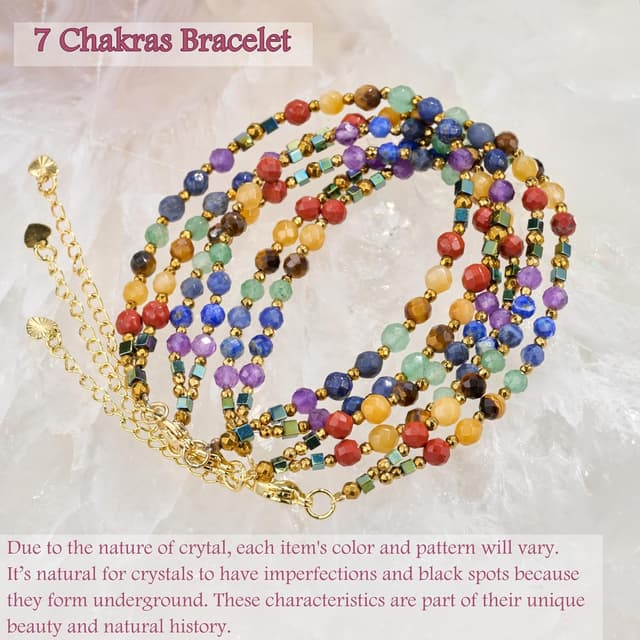 Detalle 2 de Bracelet femme spirituel Farfume avec 7 pierres naturelles (Agate rouge, Œil de tigre, Topaze, Aventurine verte, Lazurite, Sodalite, Améthyste) perles 4 mm