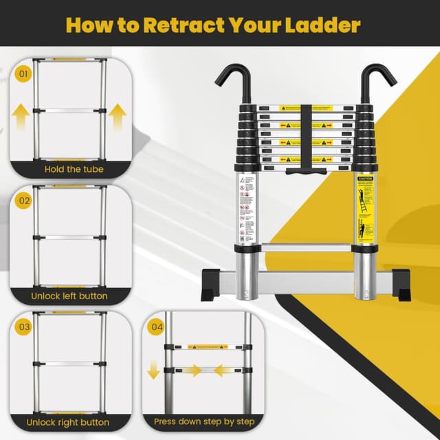 Thumbnail 6 de EASelect Telescopic Ladder 3.8m Aluminium Extension Loft Ladder (EN131) with Stabiliser Bar
