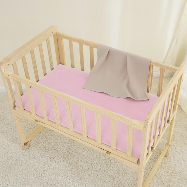 Detalle de Baby Musselin Spannbettlaken 80x50 cm (2er-Set) aus 100% Baumwolle – für Kinderwagen und Babywiege