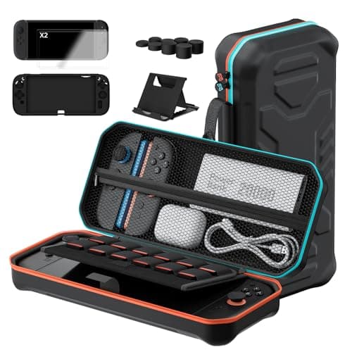 Detalle de Hosanwell funda 13 en 1 para Nintendo Switch 2 con estuche rígido, 2 protectores de pantalla y soporte
