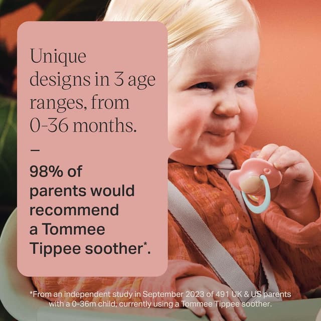 Detalle de Tommee Tippee Ultimate Fit Soother (6–18 Months) – 4 Pack, Orthodontic Dummy, Symmetrical Teat in Muted Brights