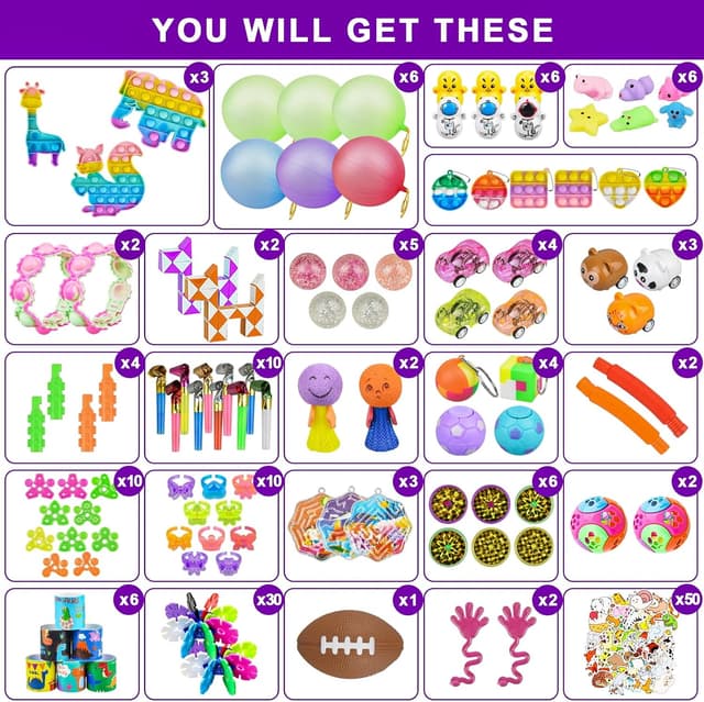 Detalle 2 de OdiuK 185pcs Pop Fidget Toys set — party bag fillers, classroom prizes and stress-relief fidget toys
