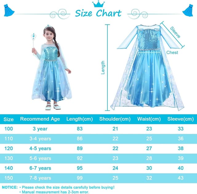 Thumbnail 4 de URAQT Vestito Elsa bambina set 100–150 🎭