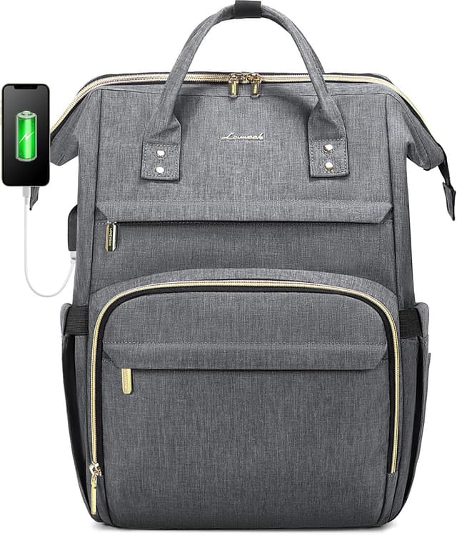Detalle de LOVEVOOK Damen-Rucksack Schulrucksack mit 17-Zoll-Laptopfach, wasserdichtem Canvas und USB-Ladeanschluss – dunkelgrau