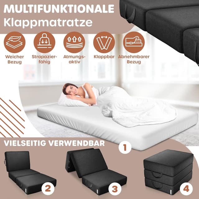 Detalle de KESSER Klappmatratze 90 x 200 x 15 cm als Gästematratze, Campingmatratze & Sitzhocker (3-fach faltbar)