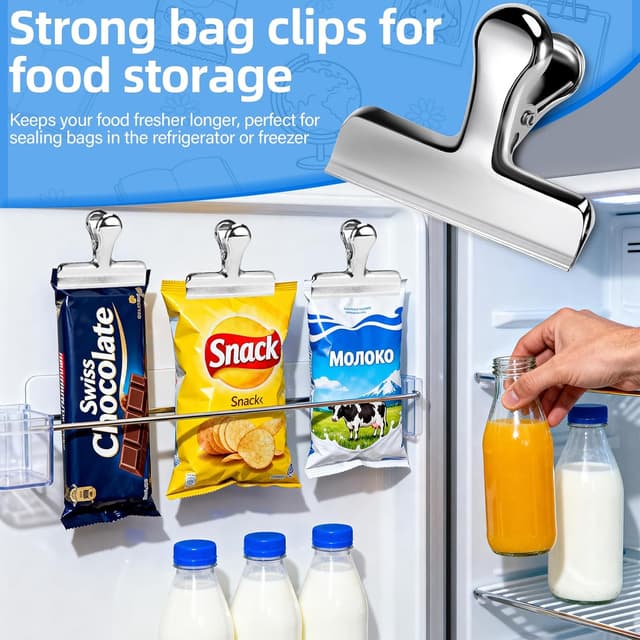 Detalle 2 de Lociban set da 12 mollette chiudi sacchetti in acciaio inox da 77 mm (argento)