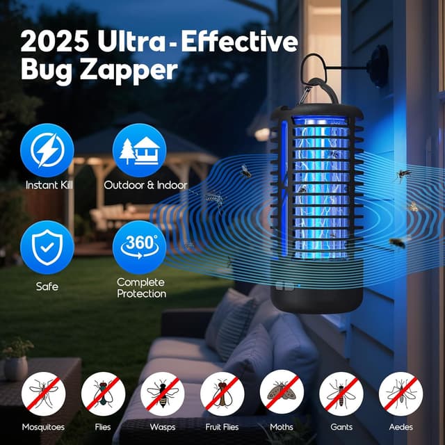 Thumbnail 1 de Dnenellr Lampada Antizanzare elettrica 3000V UV LED sospendibile IPX4 (nero)