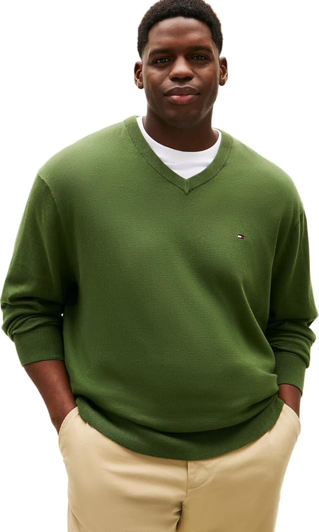 Detalle de Tommy Hilfiger BT-Essential Cotton pullover unisex con scollo a V