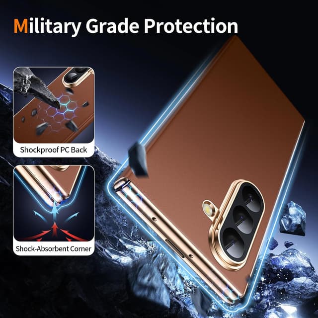 Detalle de YOOVEI Magnetic Leather Case for Samsung Galaxy Z Fold 7 with Privacy Screen Protector & Hinge Protection (Brown)