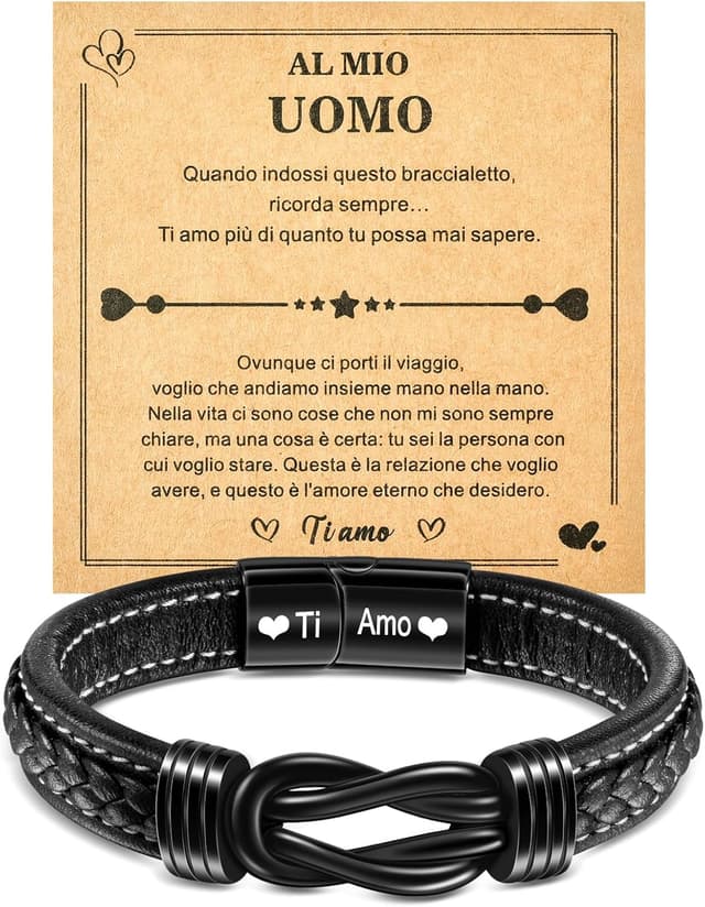 Detalle de Bracelet homme en cuir YELUWA avec fermoir magnétique et carte romantique « À mon homme »