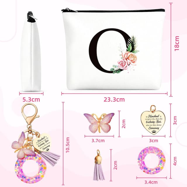 Detalle de TUZELIYA personalisierte Buchstaben Kosmetiktasche mit Anhänger (O) – Geschenkidee für Frauen, Mädchen, Mütter & Brautjungfern
