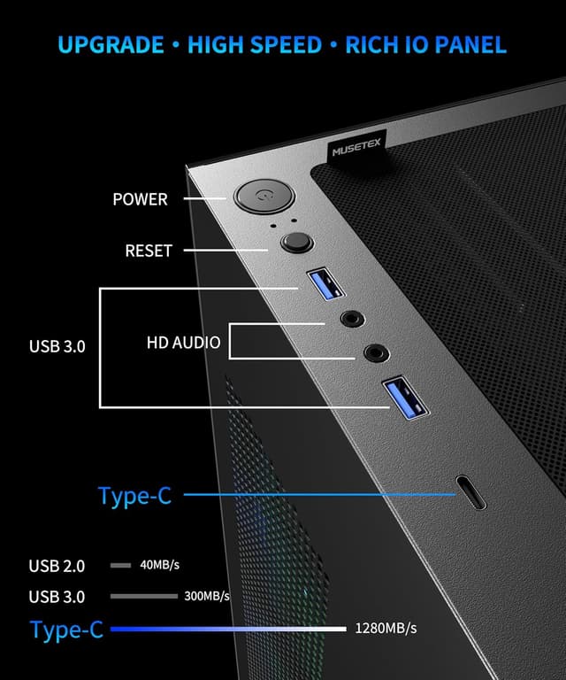 Thumbnail 4 de MUSETEX K2 Boîtier PC ATX pré-installé 7 ventilateurs ARGB